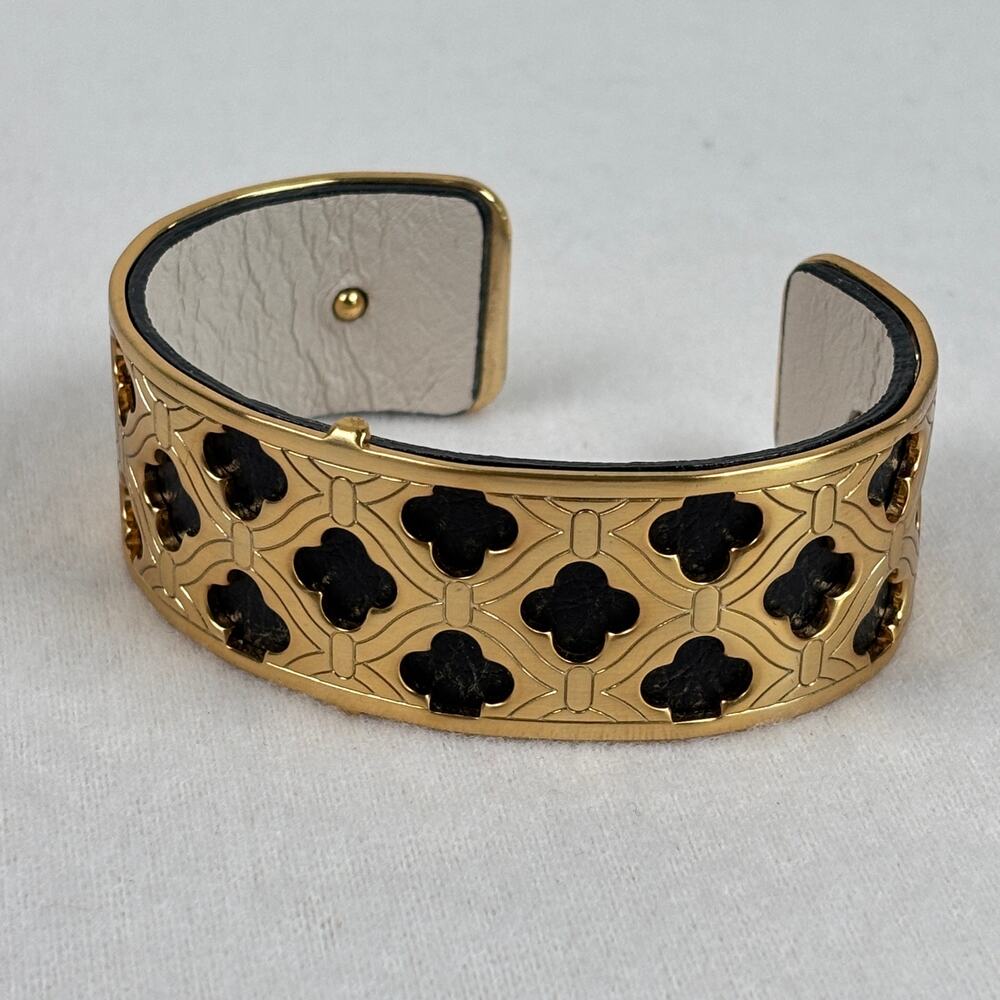 Brighton Christo London Narrow Cuff Gold Tone Bracelet Reversible Leather Band